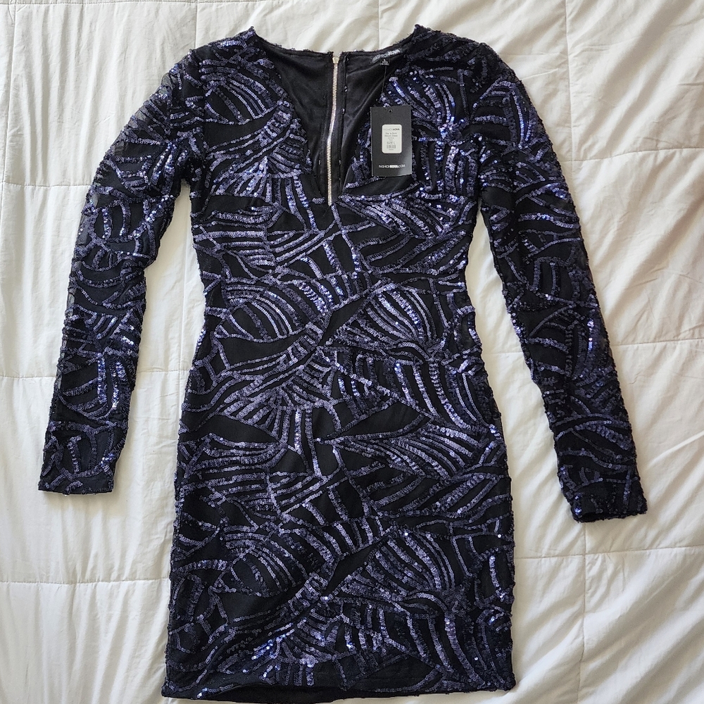 Fashion Nova Black Sequin Long-Sleeve Bodycon Dress